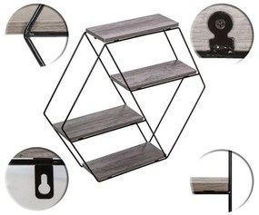 STILISTA Raft hexagonal de perete,lemn deschis 51x58x11 cm