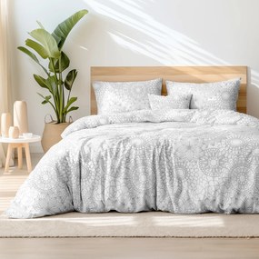 Goldea lenjerie de pat 100% bumbac - mandale mari gri pe alb 140 x 200 și 50 x 70 cm