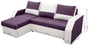 Coltar extensibil Madrid, 226x145x79 cm, 2 lazi depozitare, Reversibil, Alb/ Mov