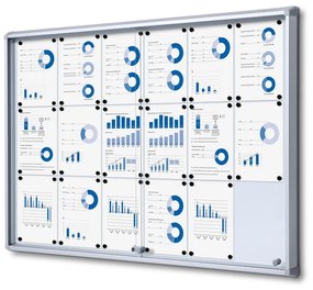 Vitrina de informatii interioare cu usi glisante 18 x A4 - spate tabla, aluminiu