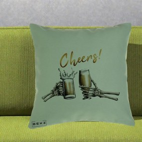 Perna Decorativa Halloween Cheers Schelete cu Bere, 40x40 cm, Verde, Husa Detasabila, Perna Inclusa, BEKZ®