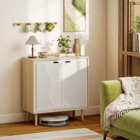 HOMCOM Dulap Modern cu 2 Uși și Raft Reglabil 72x35x77cm Alb și Stejar | Aosom Romania