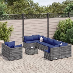 3308311 vidaXL Set mobilier de grădină cu perne, 10 piese, gri, poliratan