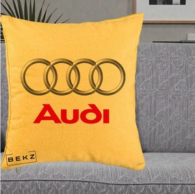 Perna Personalizata cu emblema Audi, 40x40 cm, Galben, Husa Detasabila, Perna Inclusa, BEKZ®