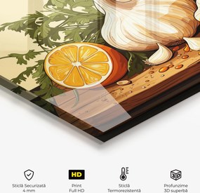 Panou Sticla Bucatarie, 60x150cm, Protectie aragaz, Antistropi, Termorezistent, Alimente, Condimente, Garlic Lemon