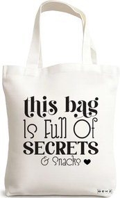 Sacosa de Panza pentru Cumparaturi, Geanta Tote, model Full of secrects and snacks 2, 38x34.5 cm, Alba, BEKZ®