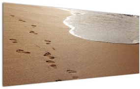 Tablou - urme în nisip și mare (120x50 cm), în 40 de alte dimensiuni noi