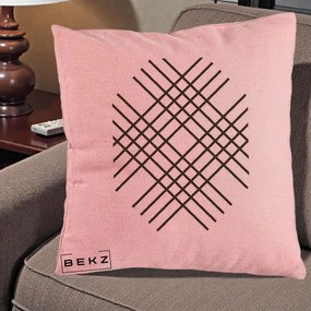 Perna Decorativa Geometric Grid, 40x40 cm, Roz, Husa Detasabila, Perna Inclusa, BEKZ®
