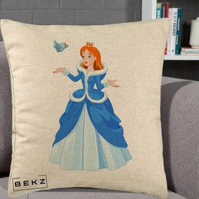 Perna Personalizata Printesa Albastra cu Pasare, 40x40 cm, Bej, Husa Detasabila, Perna Inclusa, BEKZ®