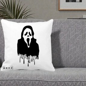 Perna Personalizata Halloween Ghostface Scream Picurand, 40x40 cm, Alba Mata, Husa Detasabila, Perna Inclusa, BEKZ®