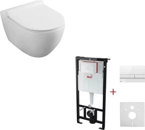 Set rezervor incastrat Alcadrain cu clapeta si vas wc suspendat Fluminia Minerva cu capac softclose