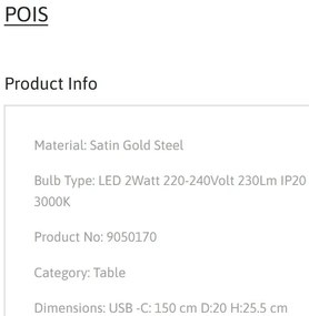Veioza LED design decorativ POIS aurie, NVL-9050170