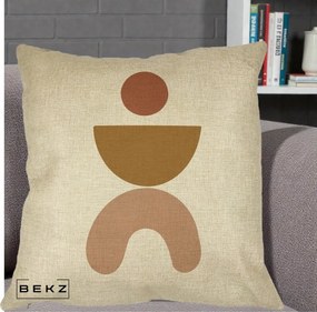 Perna Decorativa Geometric Boho Disc si Arc, 40x40 cm, Crem, Husa Detasabila, Perna Inclusa, BEKZ®