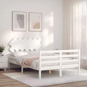 3195262 vidaXL Cadru de pat cu tăblie, dublu, alb, lemn masiv