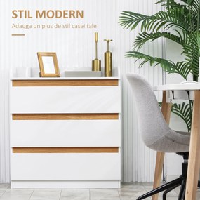 Comoda cu 3 sertare HOMCOM din lemn MDF si PAL pentru dormitor si sufragerie, 80x40x86cm, alb | Aosom RO
