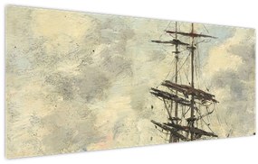 Tablou - Eugène Boudin, Ship on the Touques, reproducere (120x50 cm)
