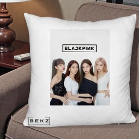Perna Personalizata K-pop BLACKPINK Foto Grup-Negru, 40x40 cm, Alb Pufos, Husa Detasabila, Perna Inclusa, BEKZ®
