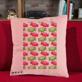 Perna Decorativa Bomboane Craciun Pattern, 40x40 cm, Roz, Husa Detasabila, Perna Inclusa, BEKZ®