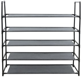 Cutie pentru pantofi, 5 randuri, metalica, neagra, cu rafturi din tesatura, MADILO