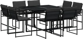 vidaXL Set mobilier de grădină, 9 piese, cu perne, negru, textilenă