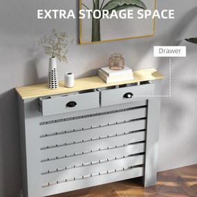 HOMCOM Acoperiș pentru calorifer din MDF cu doghe, cu 2 sertare, 111x19x95.5 cm, Gri | Aosom Romania