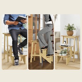 Scăunel pliabil cu 3 trepte, natur