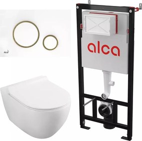 Set rezervor WC cu cadru incastrat Alca AM101/1120 si clapeta M775 alb plus vas WC Fluminia Minerva cu capac softclose alb