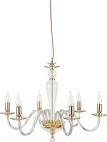 Ondaluce - Candelabru suspendat pe cablu PAGANINI 6xE14/10W/230V Ø 70 cm auriu/sticlă transparentă