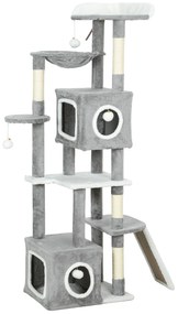 PawHut Arborele pentru Pisici cu Căsuțe, Rampe, Stinghie și 4 Mingi, Gri | Aosom Romania