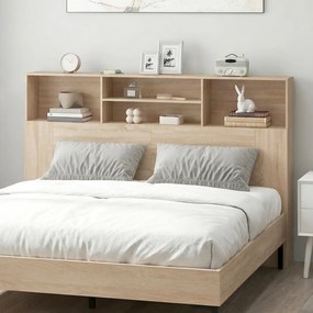HOMCOM Tăblie independentă cu spații de depozitare, accesoriu de pat 4 compartimente deschise, 160 x 20,2 x 108,2 cm, lemn natural | Aosom Romania