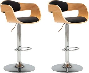 vidaXL Scaune de bar, 2 buc., negru, lemn curbat și piele ecologică