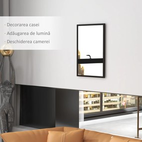 HOMCOM Oglindă Dreptunghiulară de Perete cu Cârlige, Sticlă și MDF, 60x80 cm, Negru | Aosom Romania