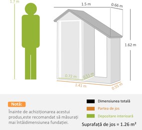 Outsunny Șopron Exterior pentru Lemne cu Dulap pentru Unelte, 0,77 m², 150x66x162 cm, Din Oțel Galvanizat, Gri Închis | Aosom Romania