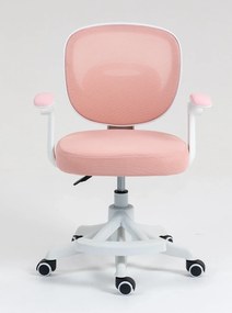 Scaun ergonomic pentru copii, suport lombar, suport picioare reglabil, rotativ, Roz