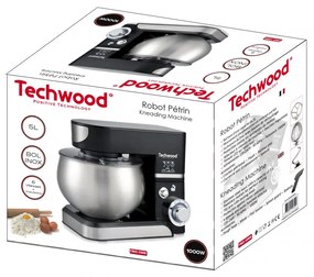 Resigilat: Mixer planetar Techwood TRO-1066, 1000W, 5 litri, 6 viteze, Pulse, Protectie la suprasarcina, Negru/Inox