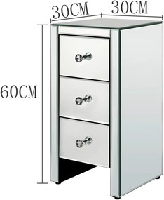 NOOG104 - Se 2 Noptiere 30x30x60 cm, cu 3 sertare, dormitor - Oglinda - Argintiu