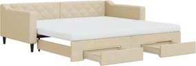 vidaXL Pat de zi cu extensie și sertare, crem, 100x200 cm, textil