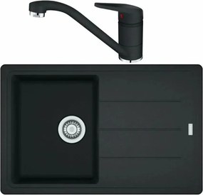 Set chiuveta bucatarie compozit Franke Basis 1 cuva cu picurator 78x50 cm finisaj negru mat cu baterie Novara Plus