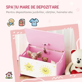 AIYAPLAY Cutie pentru Jucării cu Capac, Balama de Siguranță și Mânere Groove, Organizator pentru Depozitarea Jucăriilor pentru Copii, Camera de Zi, Sala de Joacă, Roz | Aosom Romania