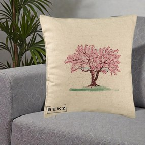 Perna Decorativa Cires Inflorit Acuarela, 40x40 cm, Bej, Husa Detasabila, Perna Inclusa, BEKZ®