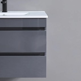 Mobilier de baie Cube, chiuvetă ceramică 80 cm, oglindă cu 2 sertare, 60x80 cm, gri antracit