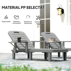 Outsunny Set 2 Șezlonguri cu Spătar Reglabil în 5 Poziții, Măsuță și Brațe Ergonomice, 79x158x88 cm, Gri | Aosom Romania