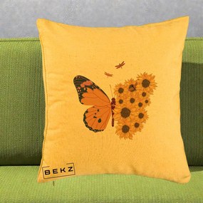 Perna Decorativa Fluture Floarea-Soarelui, 40x40 cm, Galben, Husa Detasabila, Perna Inclusa, BEKZ®