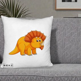 Perna Decorativa Triceratops Portocaliu, 40x40 cm, Alb Pufos, Husa Detasabila, Perna Inclusa, BEKZ®