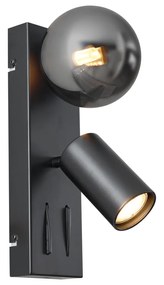 Lampă de perete modernă neagră cu 2 lumini înclinabile - Lesly