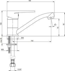 TUBO Baterie pentru chiuvetă cu pipă pivotantă BUT_026M