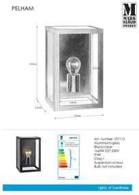 Aplică de exterior Markslöjd 107113 PELHAM 1xE27/60W/230V IP44 negru