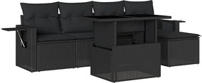 vidaXL Set mobilier de grădină cu perne, 6 piese, negru, poliratan