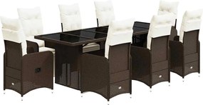 vidaXL Set bistro de grădină cu perne, 9 piese, maro, poliratan