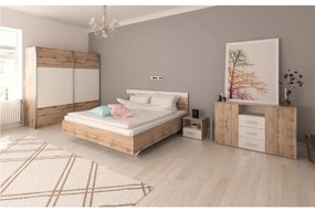 Set dormitor (pat 160x200 cm), stejar wotan/alb, GABRIELA NEW